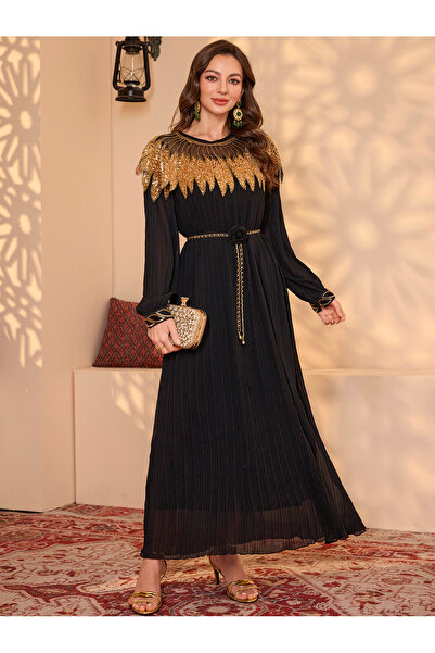 Madam Uniq Abaya With Beaded Embellished Sleeves & Sheila