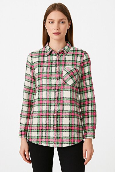 Nuevo Ženska ružičasto-zelena Karirano Sa deznom košulja sa dugim rukavima Sa...