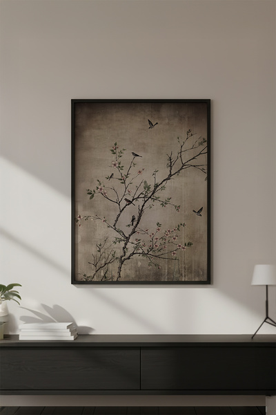 huhuli Ahşap Siyah Çerçeveli Wabi Sabi Koleksiyon Tablo Huhu722