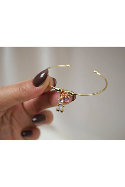 ATELİER TUĞBA Blk106 Pink Heart Girl Figure Thin Bracelet