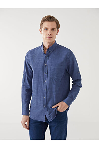 LC Waikiki Navy blue regular fit long sleeve poplin shirt for men from plus-s...