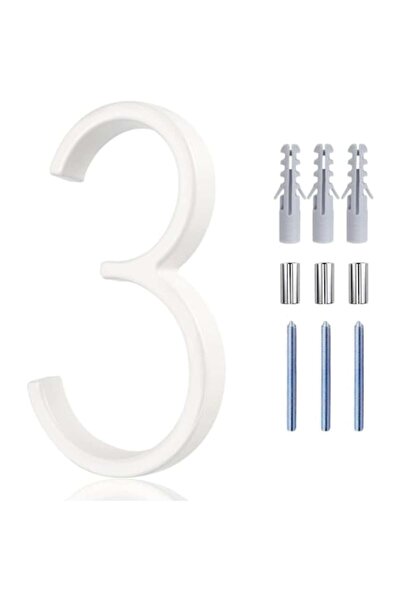 LUCAS Număr metalic „3” pentru casă/ușă/gard - alb, efect plutitor 3D, 12 cm