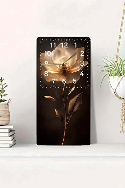 kutuTR ساعة طاولة MDF مطبوعة بالأشعة فوق البنفسجية ثنائية الأبعاد مع تصميم زهرة ذهبية ثلاثية الأبعاد مقاس 20 × 40 سم-DTS142