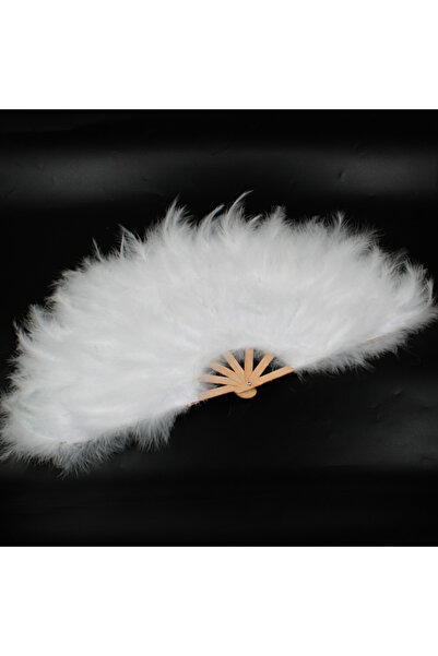 BÜYÜTEÇ KINA EVİ Beyaz Tüylü Gelin Tüylü Yelpaze Büyük Boy 55 Cm Tüylü Yelpaze