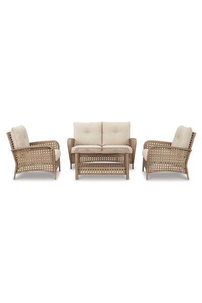 Maison Mex Set 2 fotolii,canapea si masuta grădină/terasă, BRAYLEE, maro/bej