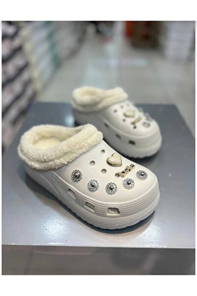 Akınal Bella Papuci de damă cu talpă înaltă din lână cu pietre