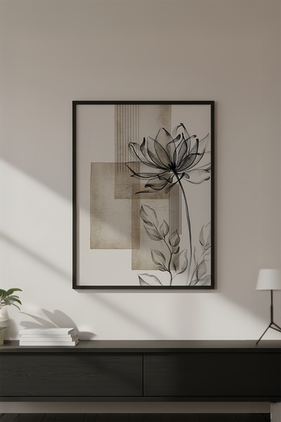 huhuli Ahşap Siyah Çerçeveli Wabi Sabi Koleksiyon Tablo Huhu758