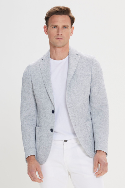 ALTINYILDIZ CLASSICS Indigo S Slim Fit Slim Fit Mono Collar Patterned Blazer Jacket