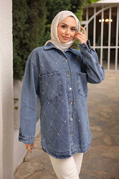 İmajButik Blue Stone Embroidered Denim Jacket