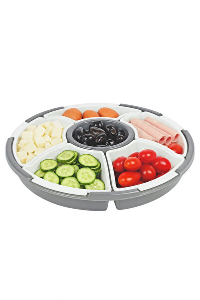 pistyle Multi-Purpose Plastic Breakfast and Snack Set with Compartments, Pink Color - Picnic Set (7 Compartments)