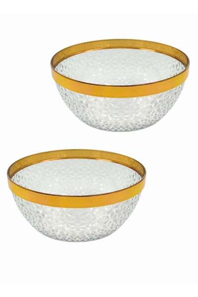 SUPPLIER Set of 2 Premium Acrylic Serving Bowls with Gold Rim, 22cm Diamond-Cut