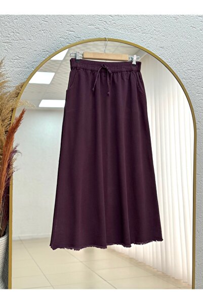 MİHRA STORE Feyona Six-Tassel Gabardine Skirt-Ma4281 Plum