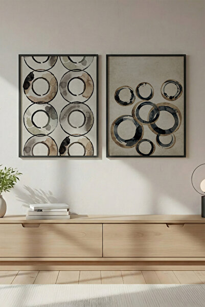 huhuli Ahşap Siyah Çerçeveli 2'li Wabi Sabi Koleksiyon Tablo Seti Huhu713