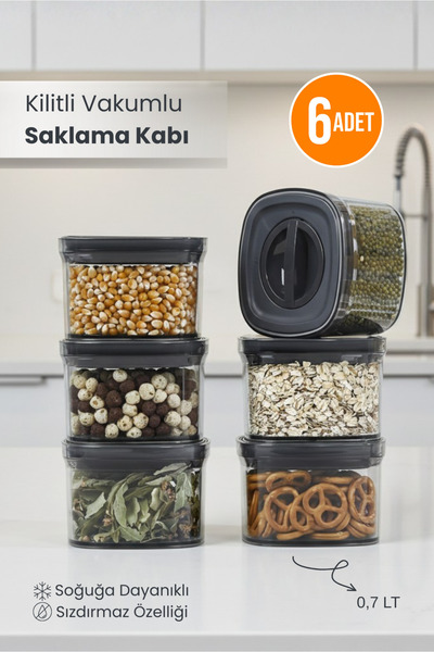 Orvila 6'lı Locko Kilitli Sızdırmaz Saklama Kabı Vakumlu Erzak Kabı 0,7 L