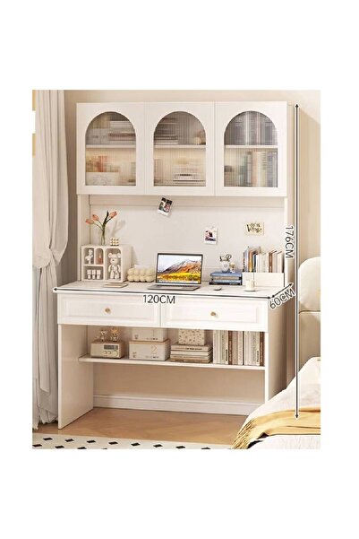 NKX طاولة كمبيوتر حديثة متعددة الوظائف، مناسبة للمنزل والمكتب، مزودة بأدراج وباب زجاجي.