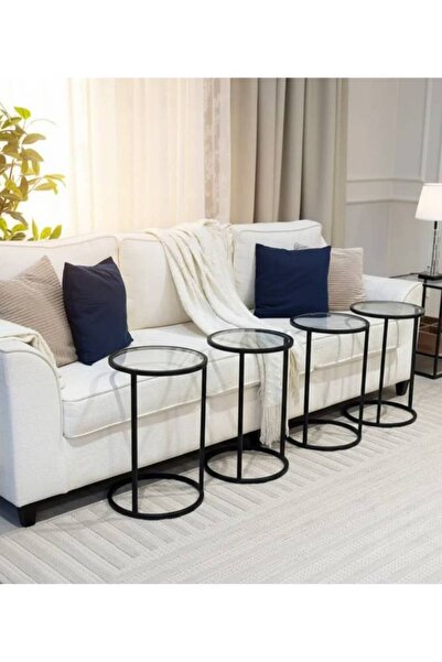 LAMST Set of 4 Side Tables with Glass Top