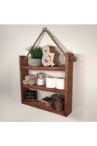 Lina Vella Home Doğal Ahşap 2 katlı duvar raf