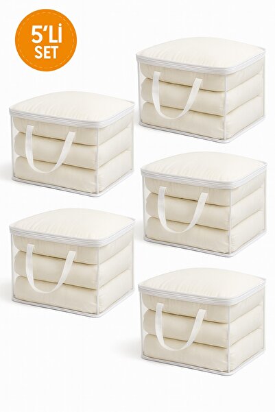 HİG HOME 5'li Set Pratik Saklama Hurcu 40x48x15cm - Katlanabilir, Fermuarlı, Yatak Altı & Dolap İçi Hurç