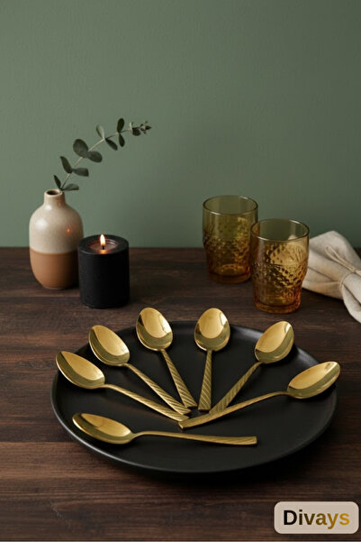 DİVAYS Premium Gold Twist Handle Steel Spoon Set |   6 Pieces Stylish & Modern Dining Set