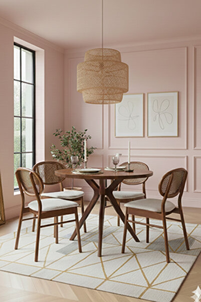 Woodenbend Beslan Ceviz Rengi 100 cm Kayın Masa Takımı – 4 Sandalyeli İskandi...