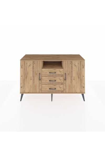 Dienni Hyperion Konsol 5 Raflı 3 Çekmeceli 2 Kapaklı 132x44x83 Çam-Çam