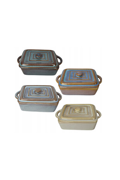 Koopman International Set de 4 ramekinuri cu capac Koopman, ceramică, 16x9,5x6,5 cm, 240 ml, dreptunghiulare
