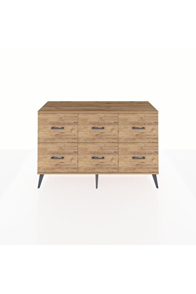 Dienni Hyperion Konsol 6 Çekmeceli 132x44x83 Çam-Antrasit/Çam