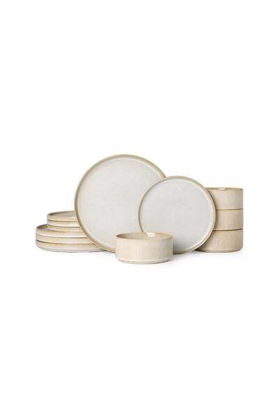 MONITO 12-Piece Stoneware Dinner Set - Bonbon Beige (4x25.6cm, 4x20cm, 4x14cm)