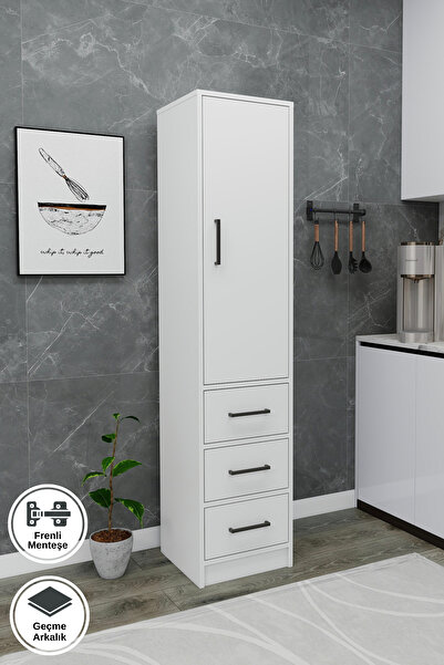 ARNETTİ Modera Çok Amaçlı Dolap 3 Çekmeceli Kapaklı Modern Saklama Dolabı, Mutfak Banyo Dolabı Renk Beyaz