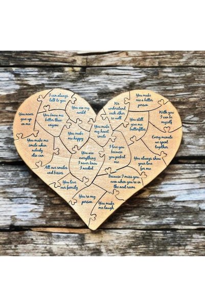 Mundy “20 Neden Seni Seviyorum – Ahşap Kalp Puzzle Hediye Seti | Sevgiliye Öz...