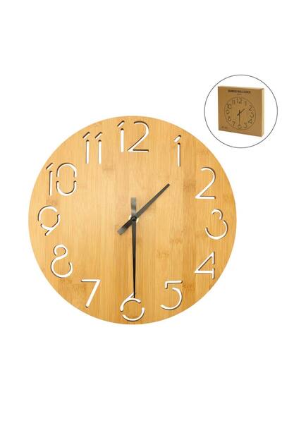 Crafted Charm Round Bamboo Wall Clock, 28 cm Dia, Type Analog