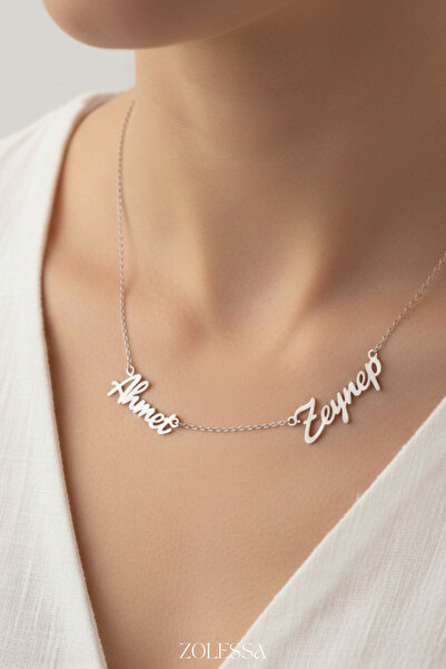 ZOLESSA Kadın Kişiye Özel 2 İsimli Çift Kolyesi Kararmaz 925 Ayar Gümüş Ciddi...