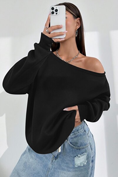 GHASSY CO. Women's Boat Neck 100% Cotton 3 Thread Fleece-Lined Thermal Winter Sports Top Model Sweatshirt