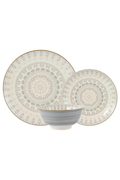 Noon East طقم عشاء من البورسلين مكون من 18 قطعة، يكفي لستة أشخاص، آمن للاستخد...