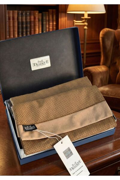 Exve Exclusive Beige Quilted Suede Shawl with Double-Sided Scarf in Gift Pu Leather Box Ribbed Knit