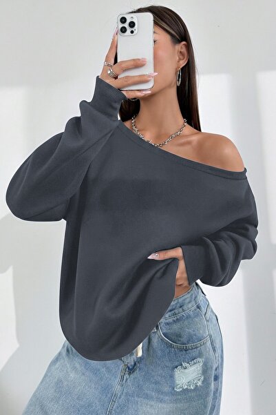 GHASSY CO. Women's Boat Neck 100% Cotton 3 Thread Fleece-Lined Thermal Winter Sports Top Model Sweatshirt