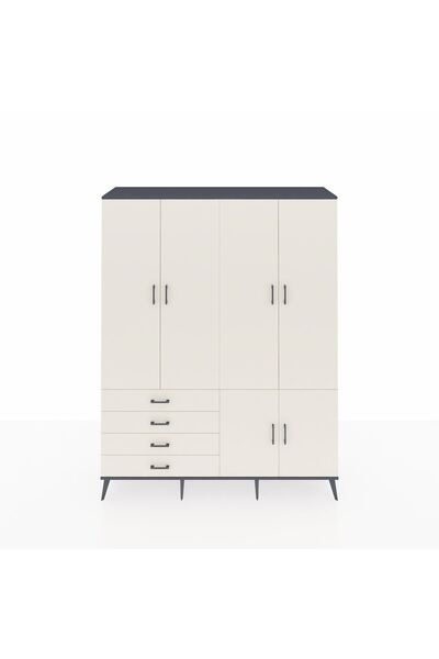 Dienni Hyperion Gardrop 7 Raflı 4 Çekmeceli Tek Askılı 176x44x221 Antrasit-Ay...