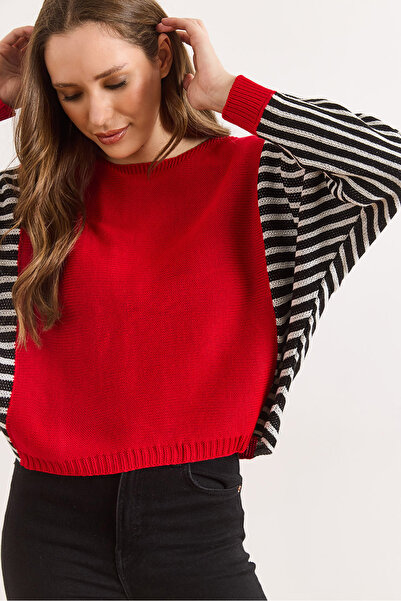 Olalook Women's Red Sleeve Detailed Knitwear Sweater Kzk-19000817