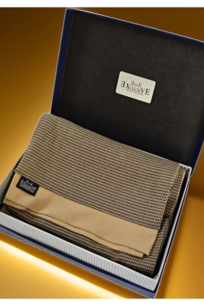 Exve Exclusive Brown Beige Houndstooth Gift Pu Leather Boxed Double-Sided Wool Scarf Boxed Shawl Ribbed Knit