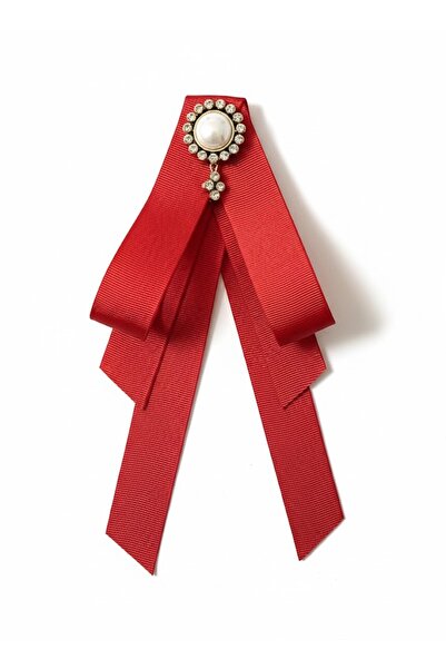 DİGGO Yılbaşı Kırmızı Taşlı Kadın Broş Kravat Kurdele Kadın Yaka Aksesuarları Yaka İğnesi