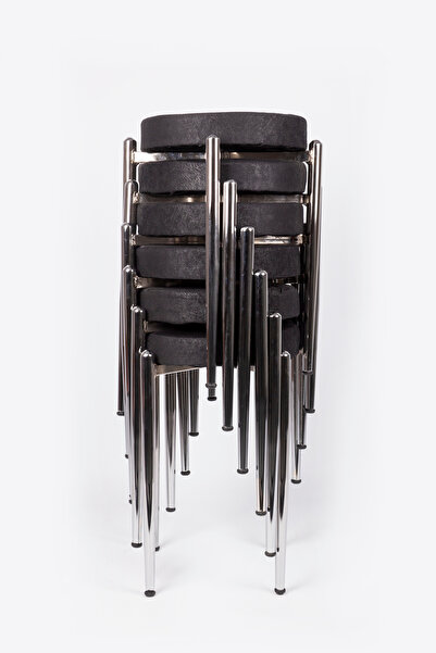 ekipmetal TABURE GRİ DEMİR AYAK KONİKLİ 6 ADET KUMAŞ SİYAH