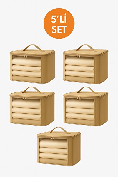 HİG HOME 5'li Set Kazak ve Kıyafet Saklama Hurcu – Pencereli, Katlanabilir Ku...