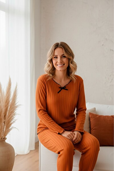 LİLA İÇ GİYİM Raporlu İnterlok Uzun Kol Pijama Takımı