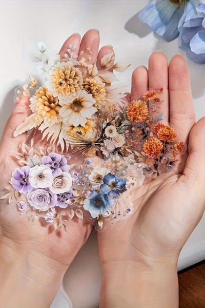 Kolbi Craft 20 قطعة من ملصقات الزهور الصفراء الكبيرة الشفافة، مجموعة ملصقات ل...