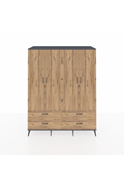 Dienni Kronos Gardrop 10 Raflı 4 Çekmeceli 4 Kapaklı 176x59x221 Antrasit-Çam