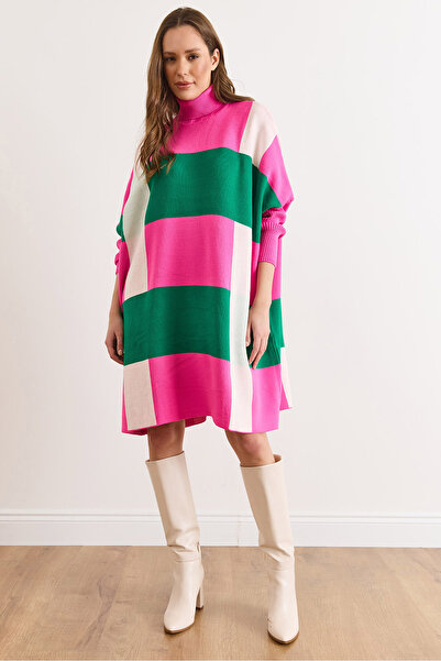 Olalook Women's Fuchsia Plaid Thick Poncho Tunic Dress Elb-19002323