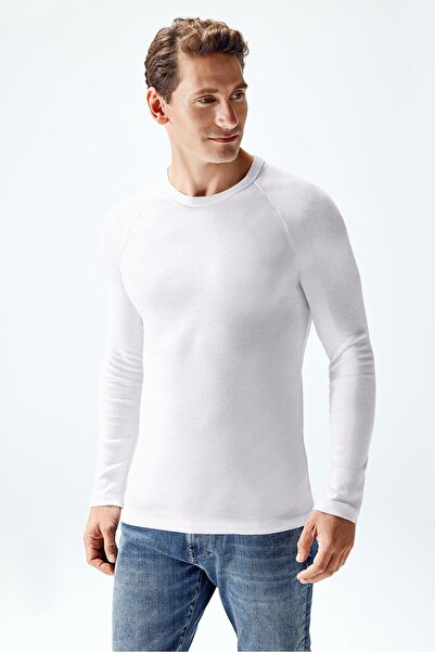 Brix Erkek Reglan Uzun Kollu T-Shirt Beyaz Renk