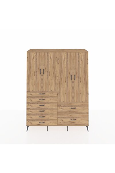 Dienni Hyperion Gardrop 7 Raflı 8 Çekmeceli 4 Kapaklı 176x44x221 Çam-Çam