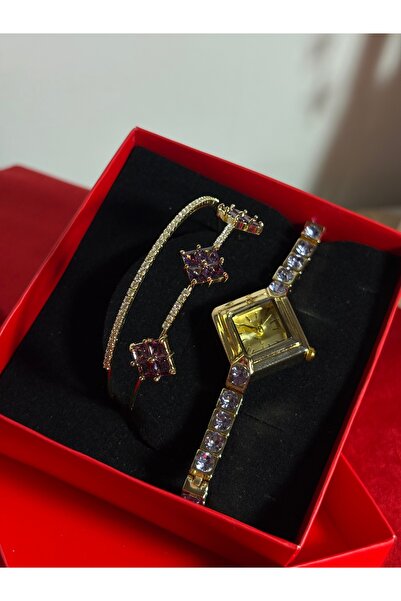 Mihristore Mor Taşlı Gold Saat Ve Bileklik Seti Saat Seti Pinterest Saat Sevg...