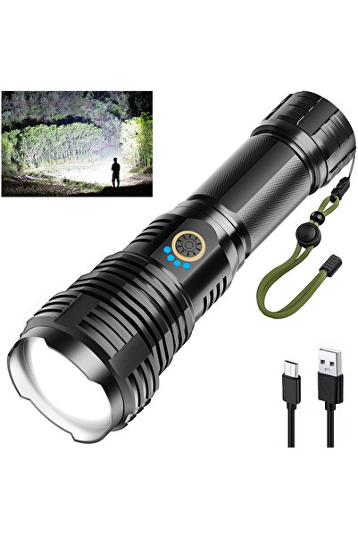 KADRAMA مصباح يدوي قابل لإعادة الشحن عبر منفذ USB، بقوة إضاءة عالية تصل إلى 90000 لومن، مزود بخمسة أوضاع إضاءة، ومقاوم للماء بمعيار IPX7.